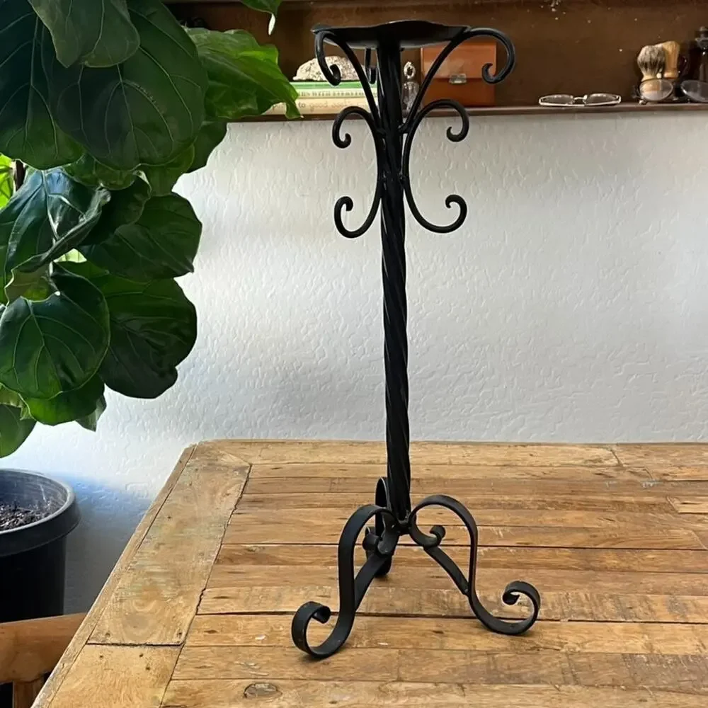 Vintage Black Metal Scroll Candle Holders Stand